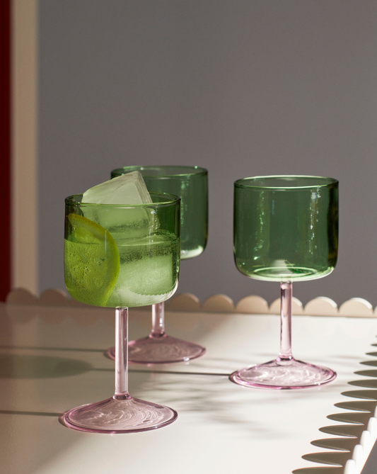 Tint Wine Glasses - Set of 2 (Color: Green & Pink)